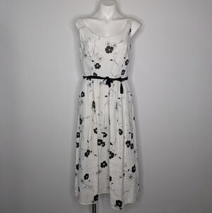 Mario Balthazar White Black Floral Scoop Neck Sleeveless Linen Dress 12